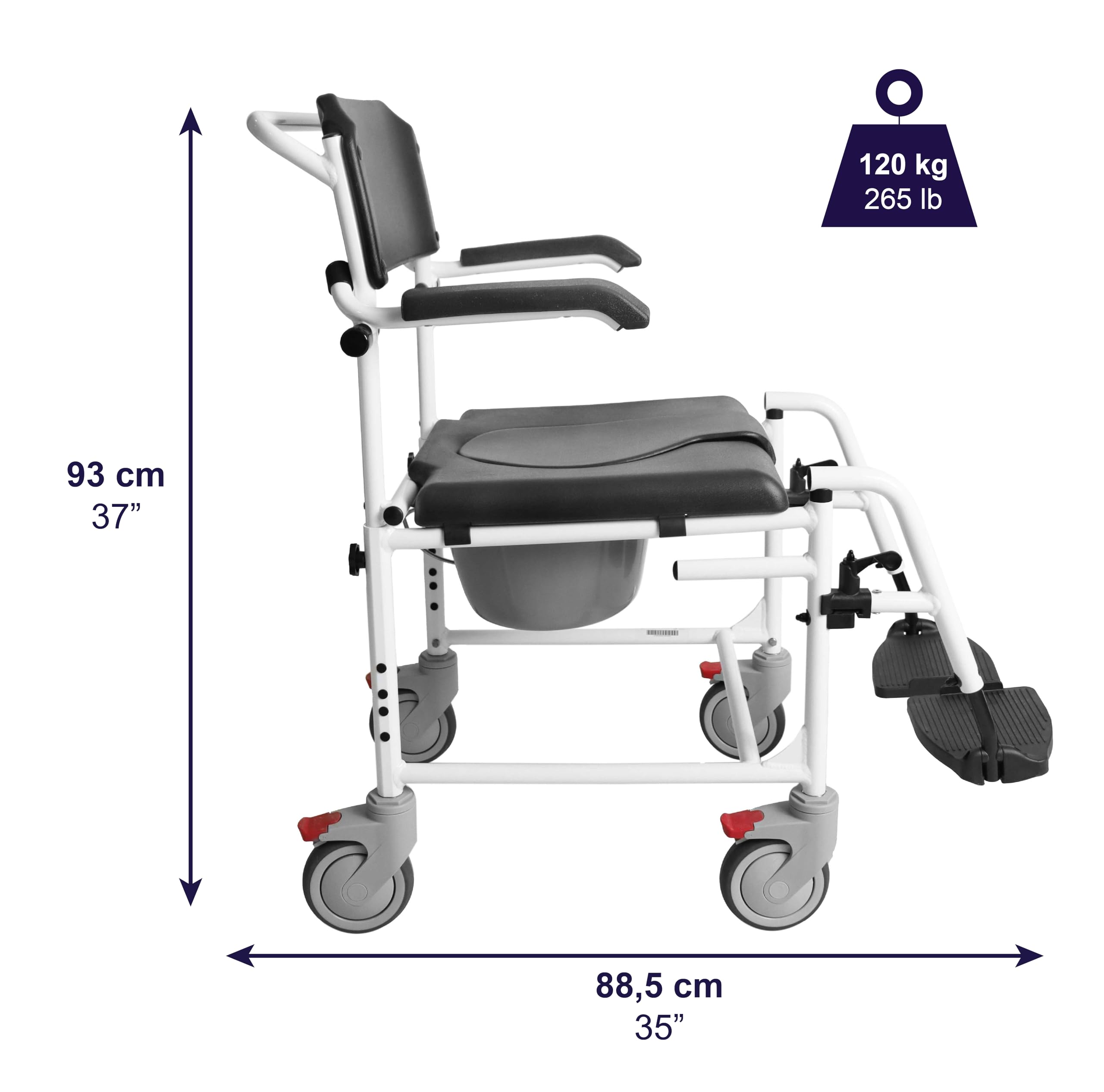 KMINA KMINA PRO Adult Commode Chair with Wheels (Improved Brakes